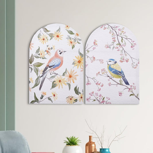 Birds On Canvas With Arched Frame - Set of 2