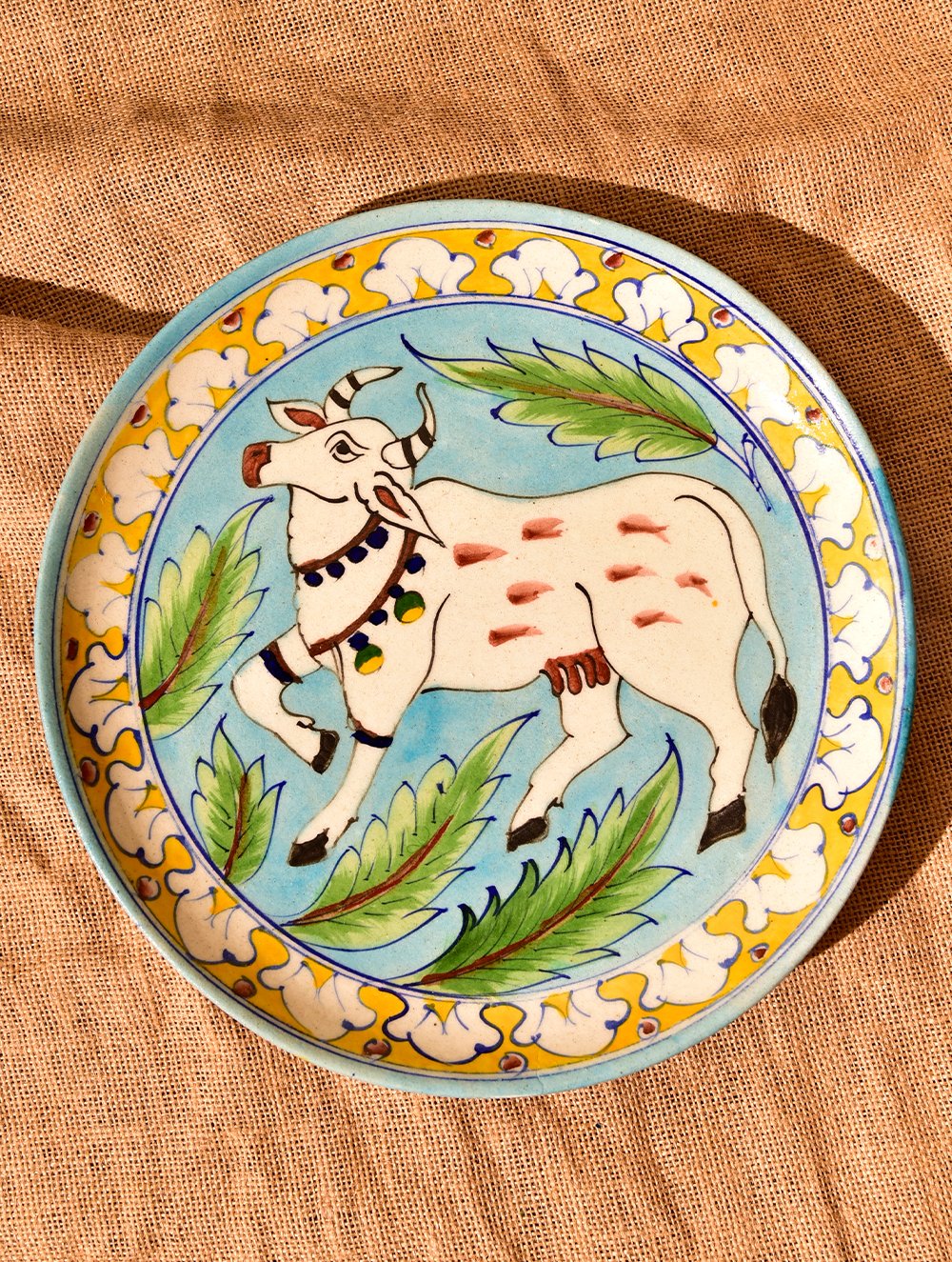 Decorative Plate With Wooden Stand ,Jaipur Blue Pottery - India Series