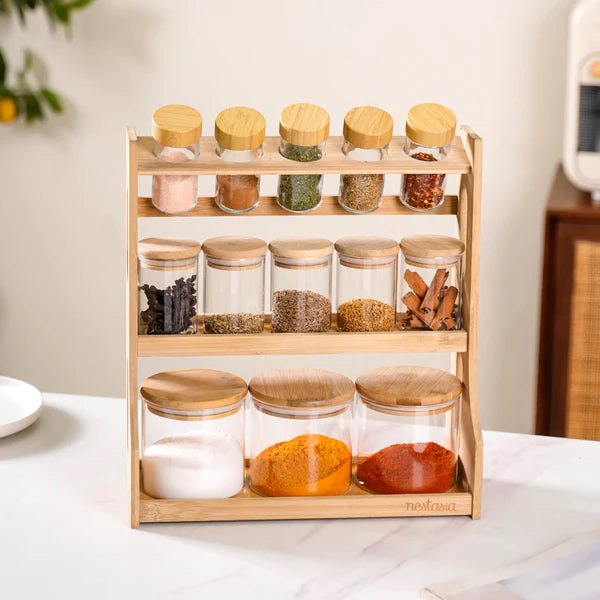 Airtight Spice Jars with wooden rack - Set Of 13 jars