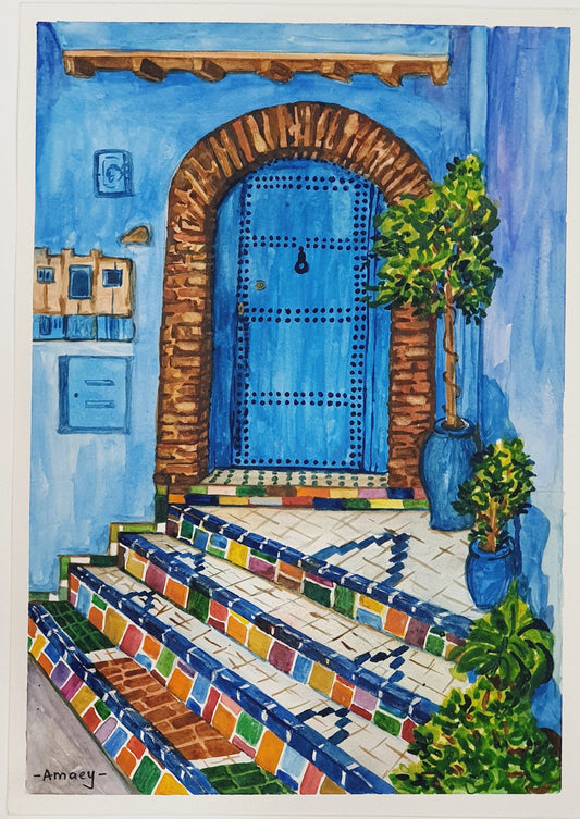 Blue Door,Handmade Painting - Morocco Series