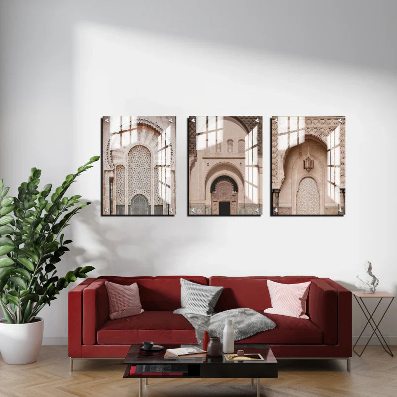 Bohemian Wood Print , Wall Art, Set of 3 - Morocco Series