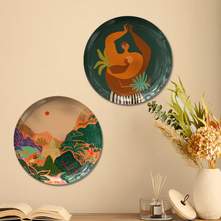 Green Spring Décor Art Plates -  Set of 2