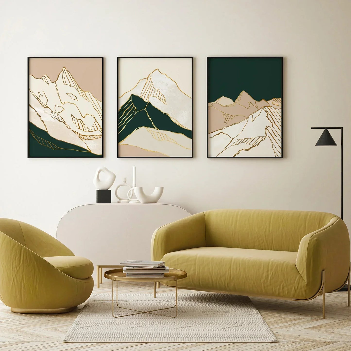 Golden Mountain Abstract Modern Wall Art -  Set of 3