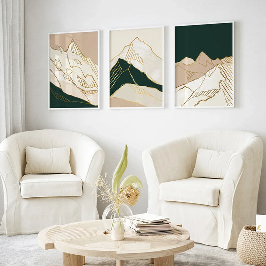 Golden Mountain Abstract Modern Wall Art -  Set of 3