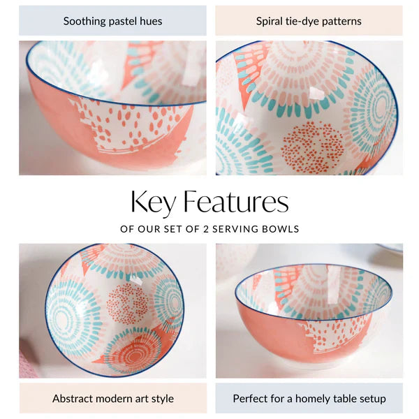 Pastel Ceramic Serving Bowls - Set Of 2 ,1650ml