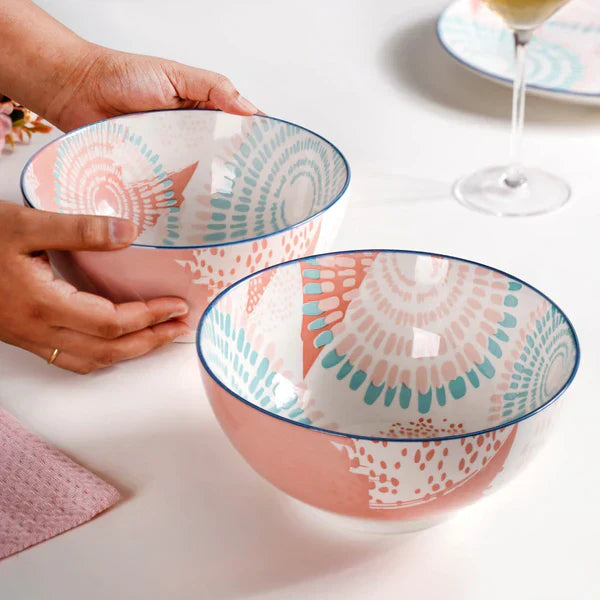 Pastel Ceramic Serving Bowls - Set Of 2 ,1650ml