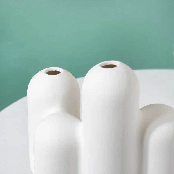 Dual Bud Ceramic Vase - White