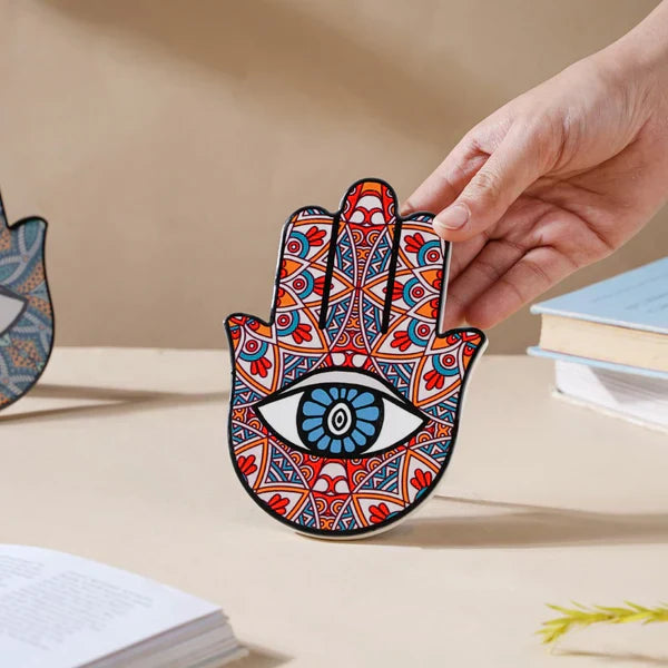 Healing Hamsa Hand Decor With Stand - Red