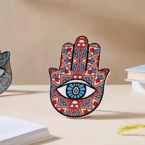 Healing Hamsa Hand Decor With Stand - Red