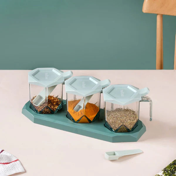 Spice Jars With Spoons - Set Of 3